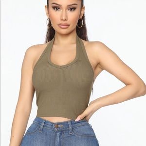 Fashion Nova Olive Green Halter Crop Top